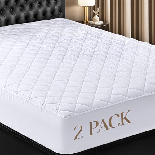 Utopia Bedding 2 Pack Quilted Fitted Mattress Pad, Twin XL Size, Elastic Fitted Mattress Topper Protector and Cover Stretches up to 16 Inches Deep, Machine Washable (White)