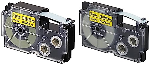 Image of Casio XR-12YW1 Label Printer Tape (Black and Yellow) & Casio XR-9YW-S-DJ /XR-9YW1-W-DJ Label Printer Tape (Black and Yellow)