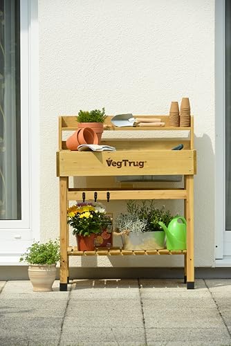 Image of VegTrug Deluxe Potting Bench, Natural | Potting station, garden work surface, seed starting, transplanting and tool storage