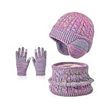 Ekoama Kids Winter Hat Gloves Scarf Set Girls Boys Fashion Caps with Earflaps Neck Warmer Gaiter Mittens Warm Accessories