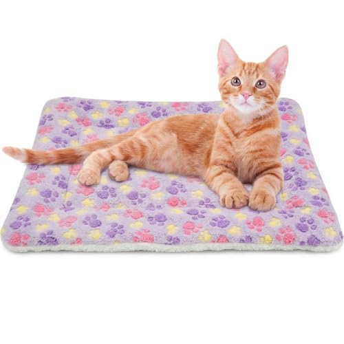 GWEOR Tapis pour Chien et Chat Douceur Absolue Motif Empreintes Violettes Couverture Moelleuse et...