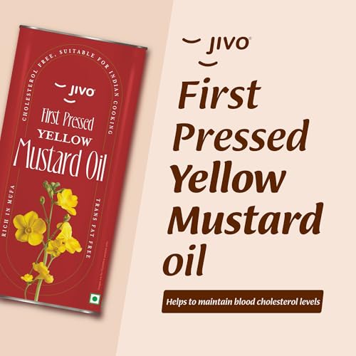 Image of JIVO First Pressed Yellow Mustard Oil 5L | Pili Sarson Oil for Cooking | Chemical-Free Edible Oil for Deep Frying & Roasting | Omega-3 PUFA, Tocopherols & Added Vitamins A & D for Diverse Cuisines-