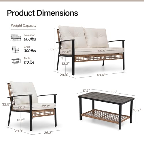 LAUSAINT-HOME-4-Piece-Patio-Conversation-Set-Comfortable-Oversized-Outdoor-Furniture-Set-with-Soft-Cushion-and-Storage-Metal-Coffee-Table-for-Backyard-Porch-Garden-and-Poolside-Beige