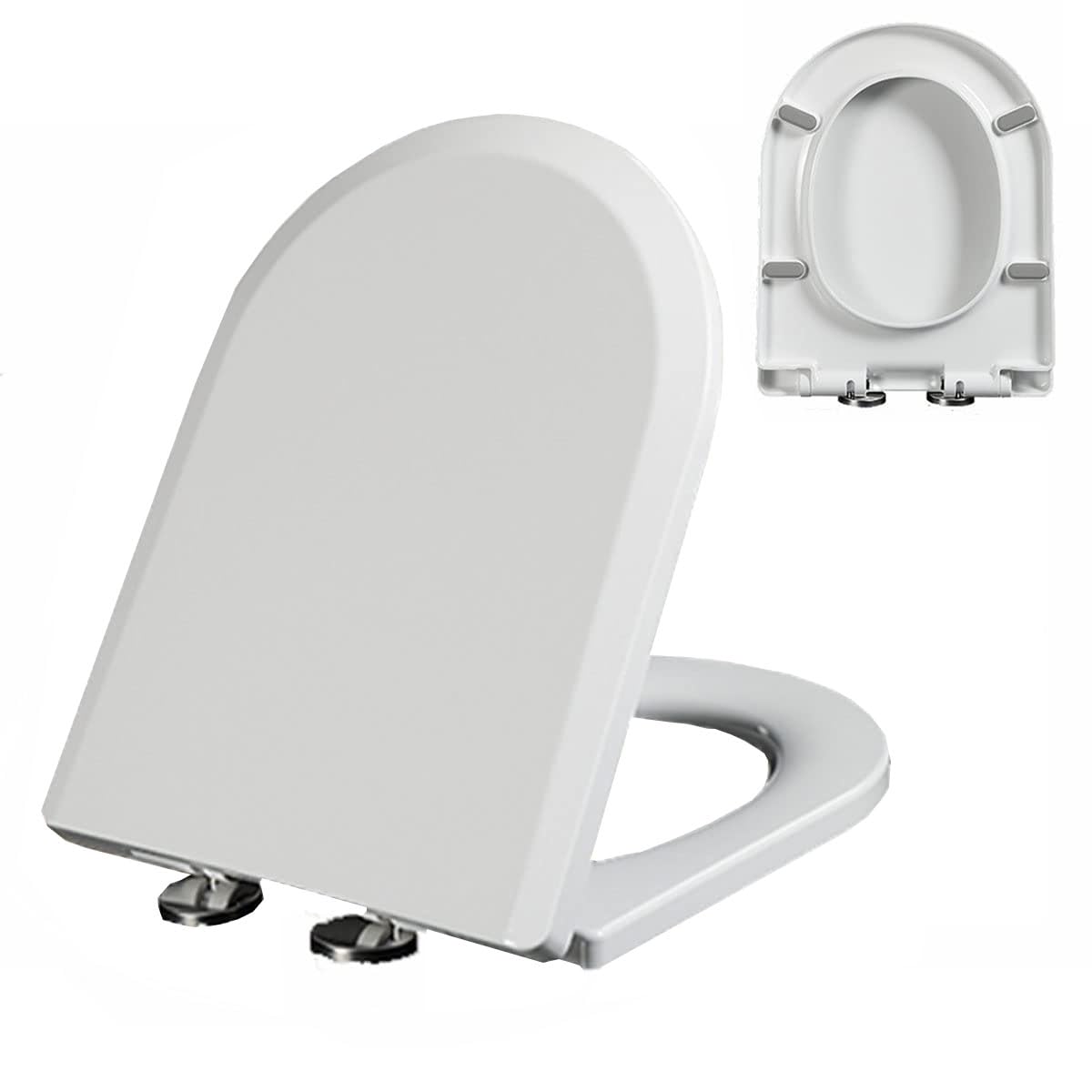 Toilet lid, Urea D-Shaped Toilet Seat Quiet Slow Close with Adjustable Hinge Quick Disassembly Never Loosen Easy Install Clean(02D)
