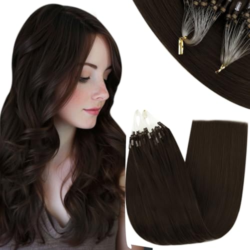 RUNATURE Micro Hair Extensions Human Hair Dark Brown Micro Beads Hair Extensions Black Brown Micro Ring Hair Extensions Real Human Hair 24 Inch 50 Gram