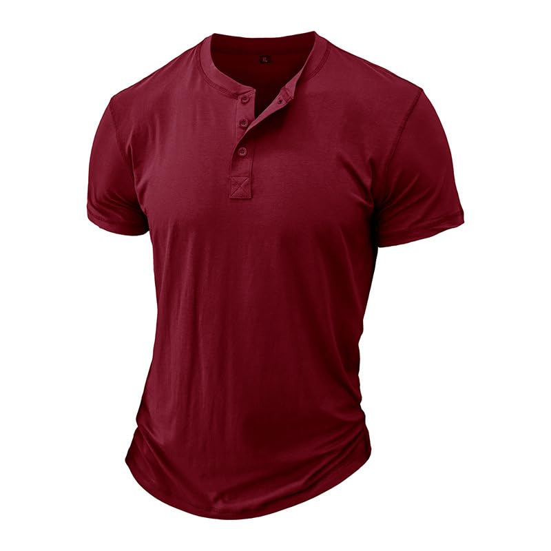 Men's Casual Henley Shirts Fashion Button Short Sleeve T-Shirt Classic Solid Color Lightweight Cotton Tee Tops2
