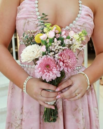 Floral Prom Dresses for Women Pearl Corset Chiffon Ruffles Formal Evening Gowns with Slit4