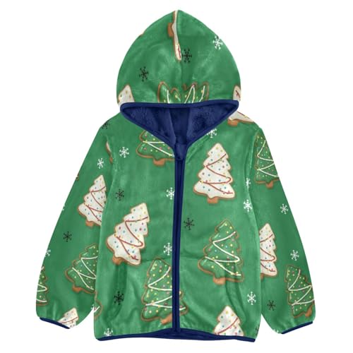 Christmas Tree Cookies on Green Toddler Fleece Jacket Girl Boys Hooded Fleece Jacket Coat Warm Outwear Zip-up 3-10T