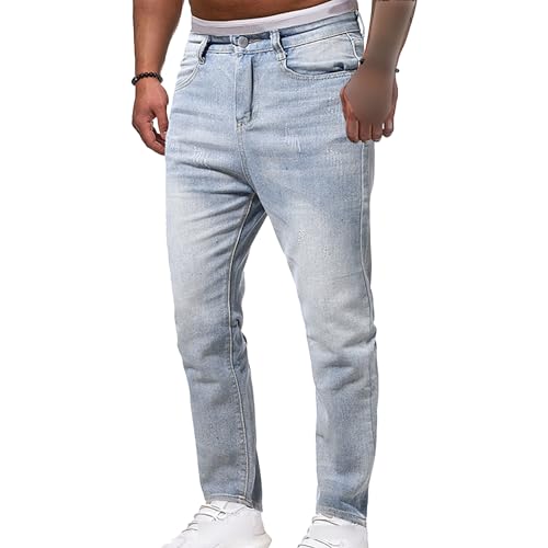 SWJGLITTR Men's Skinny Slim Denim Pants Washed Taper Wash Zipper