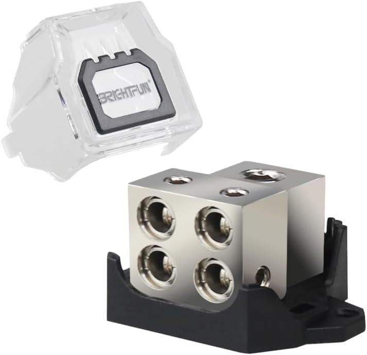 1 Piece 4 Way Power Distribution Block,Input 0/2/4 AWG / 4 Outputs 4/8/10 AWG,Amplifier Power Ground Distributor,Car Audio Amplifier Splitter