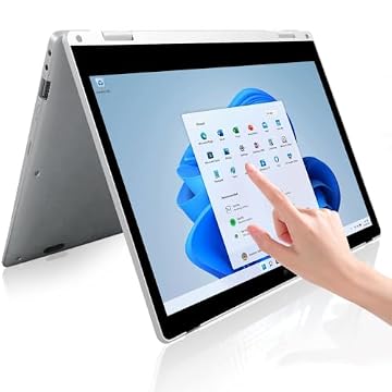 SZTPSLS Laptop Windows 2 em 1, laptop de 11,6 polegadas, 4 GB de RAM, armazenamento SSD de 128 GB, tablet conversível de 360 graus, processador Intel N4020, webcam, WiFi, tipo C, prata
