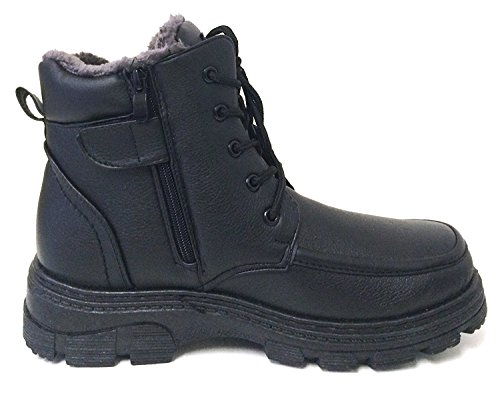 F-07 Men's Winter Boots Ankle Fashion Lace up Fur Full Lined Side Zipper Warm Shoes, Black, Brown4