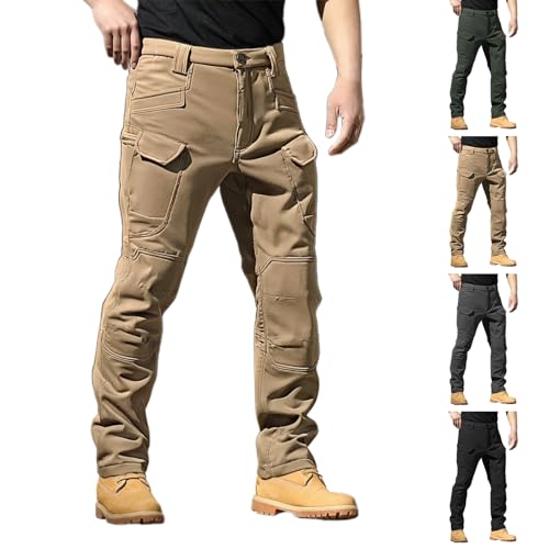 NUOLALDH Pantalones Termicos Frio Hombre,Fleece Lined Pants Men Winter Pant Waterproof Snow Bottom Insulated Work Plus Size Cold Weather Clothing 01 Khaki X-Large - image 1