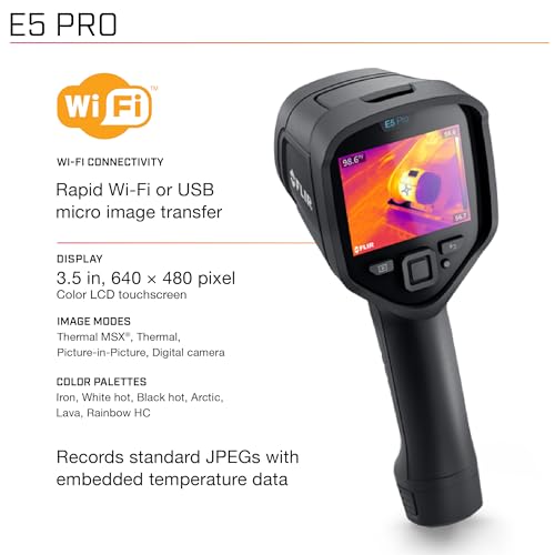 Image of FLIR E5 Pro - Commercial Thermal Imaging Camera with Wifi. High Resolution Infrared Camera with FLIR Ignite Cloud | Infrared camera, -20 to 400C, MSX, 9Hz, Li-Ion battery, case, commercial inspection