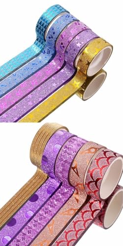 Image of ECLET Adhesive Colorful Decorative Designers Glitter Tape Rolls, Length 3m Each, Set of 12 (Colors As Per Availability) (Glitter), Multicolor