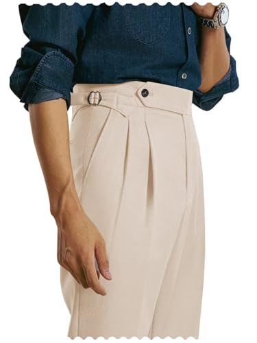 Mens Pants Classic Fit Stretch Dress Trousers Pleated Flat Front Slacks