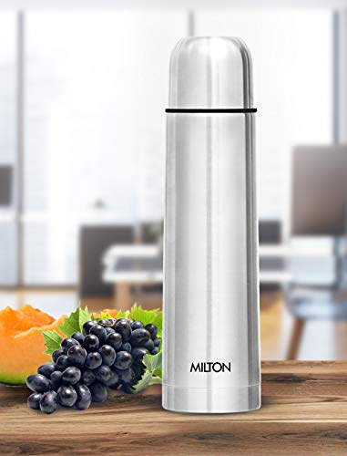 Image of MILTON Thermosteel Plain Lid Flask, 500ml,Plain Steel Colour & Thermosteel Flip Lid Flask, 750 millilitres, Silver Combo