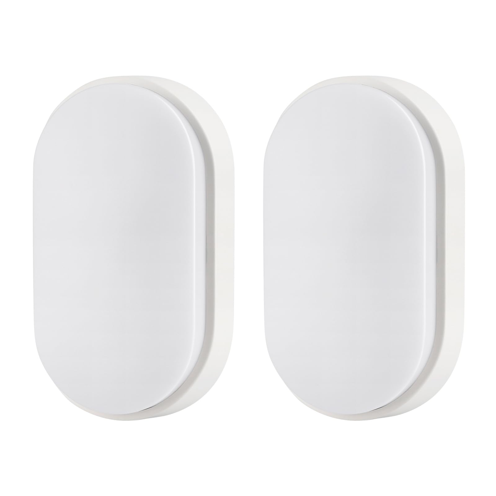 18W LED Wall Light, 3000K/4000K/6500K IP65 Oval Bulkhead Light Fitting with White Trim for Indoor, Outdoor, Bath, Office, Hallway, Corridor, Utility, Garden, Shed, Workshop, Patio etc - Pack of 2
