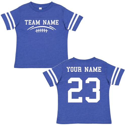 Custom Team Cotton Football Sport Jersey Toddler and Big Kid T-Shirt-Personalized with Name and Number - Front & Back (Vintage Royal Blue, 4T)
