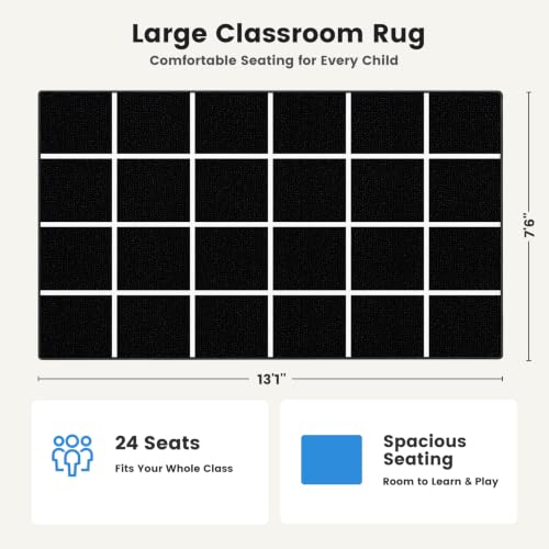 ABCarpet Classroom Rug with 24 Seats Black and White Grid 7’6'‘ x 13'1‘’ - Nylon Stain Resistant Carpet for Elementary School, Daycare, Preschool - Non Slip Washable Seating Rug with Individual Spots - image 5