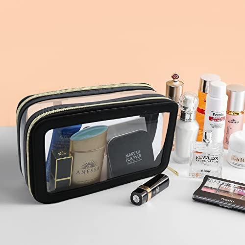 Clear Makeup Bag Organizer, Cosmetic Bag Make Up Bag Travel Toiletry Bag For Women Men, Travel Makeup Bag Makeup Pouch, Toiletry Bags for Traveling Women, Makeup Travel Bag for Toiletries (Black) 5 Clear Makeup Bag Organizer, Cosmetic Bag Make Up Bag Travel Toiletry Bag For Women Men, Travel Makeup Bag Makeup Pouch, Toiletry Bags for Traveling Women, Makeup Travel Bag for Toiletries (Black)