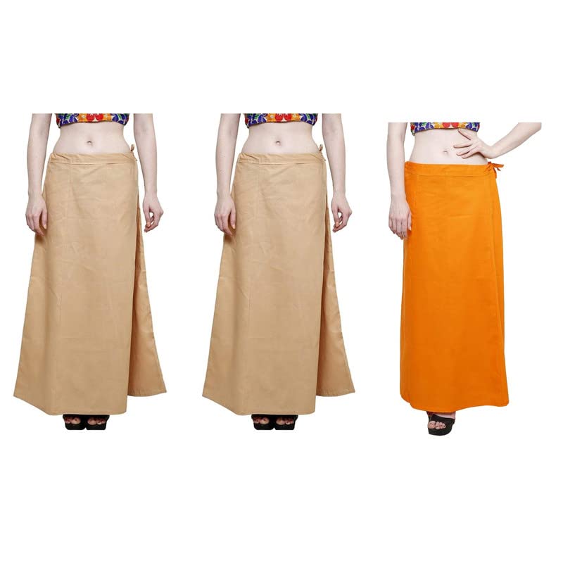 Feather Touch Poplin Women's Cotton Regular Fit Petticoat/Inskirt for Sarees Multicolor | P_3CB_Beg D-Skin OR