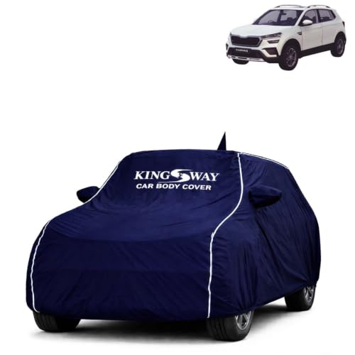 Image of KINGSWAY Super Waterproof Car Cover Only with Skoda Kushaq (Year 2021 to 2025 - All Model) | Mirror and Antenna Pockets | All Weather Car Body Cover with Silver Piping | Blue