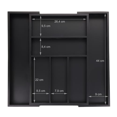 Bac à couverts extensible noir Relaxdays : range-couverts en bambou 5-7 compartiments - 7