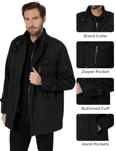 Image of Wantdo Men's Wool Blend Jacket Stand Collar Windproof Pea Coat