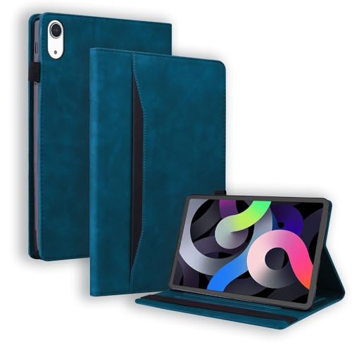 Étui portefeuille iPad 11e cuir bleu : housse haut de gamme antichoc 11 pouces