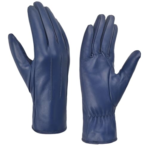 Harssidanzar Gants en cuir femme hiver Doublure chaude en cachemire Écran tactile Fini vintage GL017EU,bleu,taille M