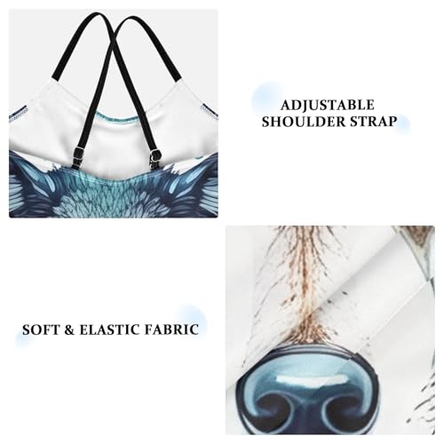 Wolf Head Blue One Piece Bathing Suit for Girls, Quick Dry Crossback Swimsuit for Kids for Beach 3T3