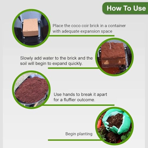 Premium Coco Coir Brick, High Nutrinent Coconut Soil,100% Organic Low EC & PH Balanced Potting Soil for All Plants Gardening, Hydroponics and Green House (650G x 2)