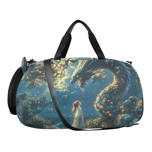 Duffle Bag for Boys or Girls with Shoes Compartment, Beautiful Dragon Feathered Sports Travel Bag Overnight2