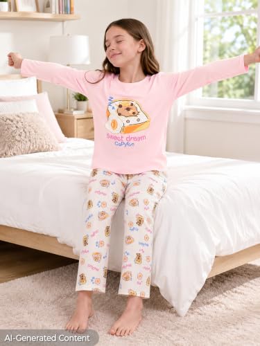 Image of Beezizac Girls Pajamas Cute Print Short /Long Sleeve Pants Set Size 6-18