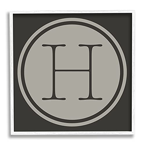Stupell Industries Modern H Initial Circular Elevator Key Shape, Designed by Ziwei Li White Framed Wall Art, 12 x 12, Grey