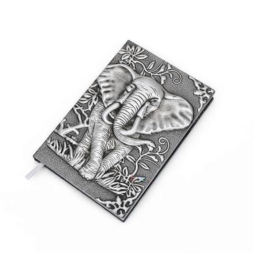 Image of Alokik 3D Silver Elephant DND Vintage Leather Journal Writing Notebook with 200 Pages A5 Journal Diary,Antique Handmade Leather Diary,Travel Diary&Notebooks to Write in,Diary Gift for Men Women
