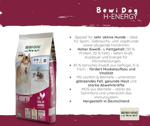 Bewi Dog H-Energy 3x0,8kg - Hundefutter - Hochleistungs-Trockenfutter für aktive Hunde - Mit Geflügel, Fisch & Lachsöl – Für Sport- & Arbeitshunde – Proteinreiches Futter – Made in Germany - Bundle