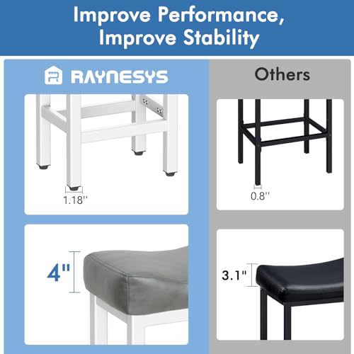 Image of Raynesys Counter Height Bar Stools Set of 3, 24 Inch Barstools for Kitchen Island Counter, Bonded Leather Kitchen Stools with Thick Saddle Seats & Heavy Duty Metal Base, Easy Assembly, Gray /White