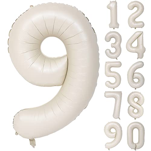Image of 40 In Large Big Number Balloons 9 Creamy White Helium Foil Mylar Balloon | Birthday Party Decorations Suitable For Boys' And Girls' Birthday Parties Anniversary celebration digital 9