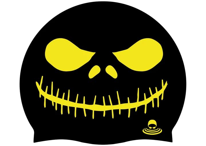 SportySwim Halloween Swim Cap - One Size Non-Slip Silicone Swim Hat (Skull)