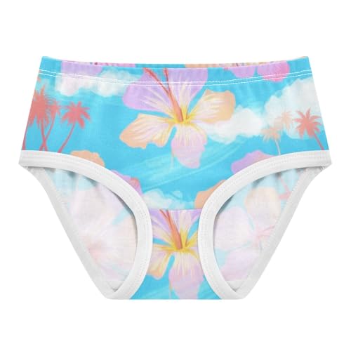Bright Girls Underwear Toddlers 2t Cotton Panties for Girl Tropical Pastel Hibiscus Flowers Blue Briefs Undies Kids
