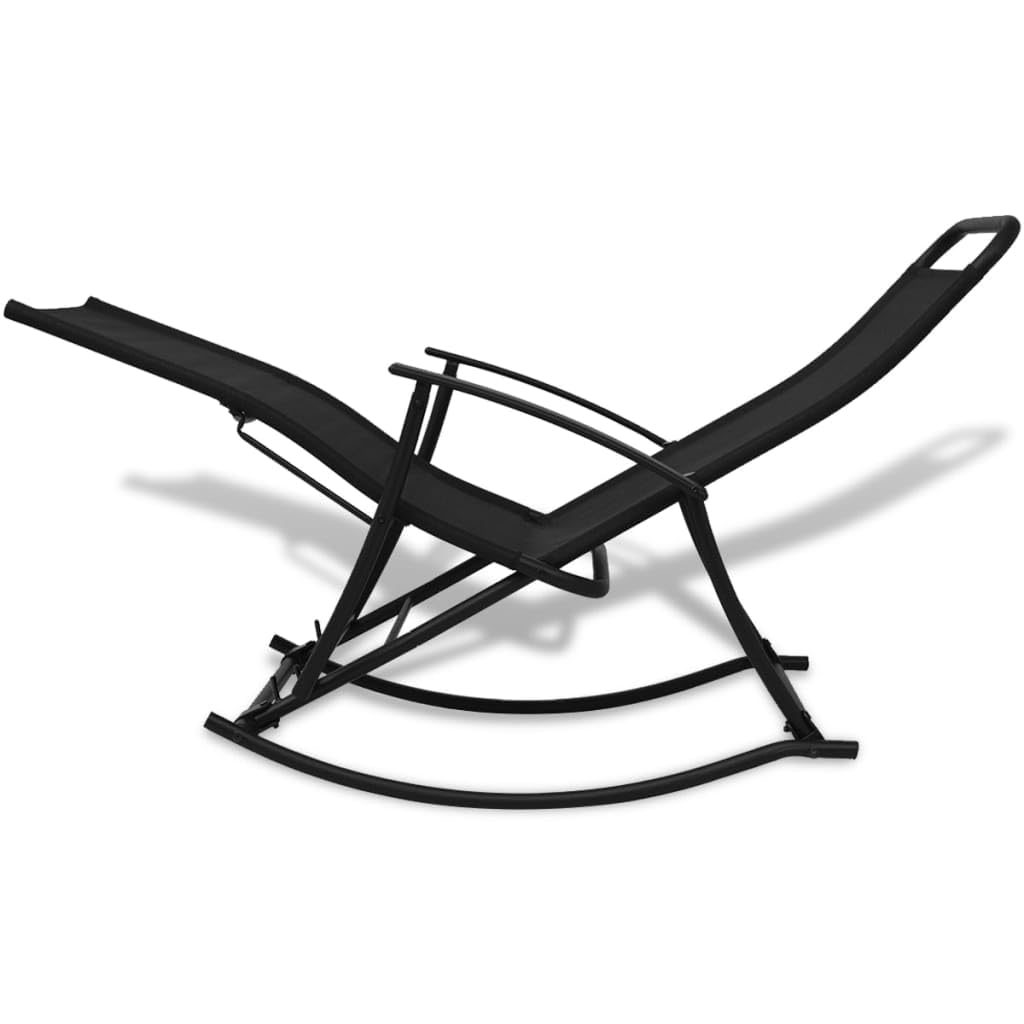 Makastle Fauteuil à Bascule Rocking Chair intérieur extérieur, Chaise Berçante à Balcon Jardin, Chaise a Bascule Fauteuil, de Jardin Acier et textilène Noir