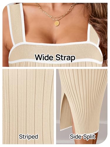Image of MEROKEETY Womens Summer Striped Bodycon Midi Dress 2026 Beach Vacation Sleeveless Tank Ribbed Knit Baby Shower Sweater Dress