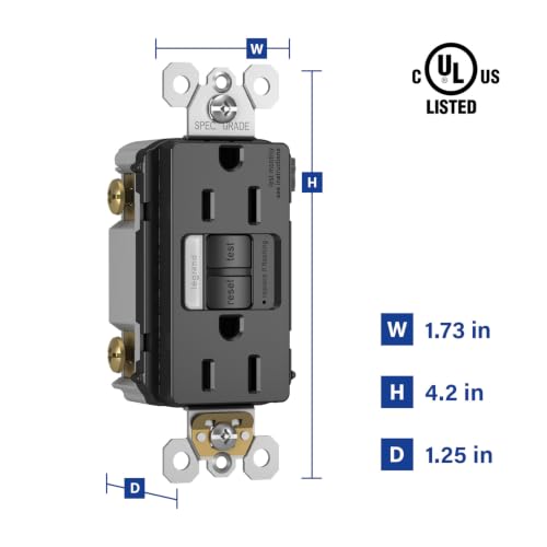 Image of Legrand radiant 1597NTLTRBKCC4 15 Amp Night Light GFCI Self Test Tamper-Resistant Decorator Duplex Outlet with Cool Touch LED, Black (1 Count)