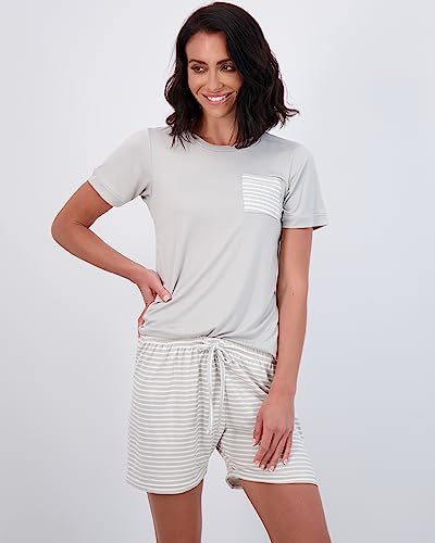 2 Pack: Womens Short Sleeve Tops Striped Pajama Sets Shorts Ladies Summer Soft 2 Piece Matching Cute Comfy Sleepwear Pajamas Adult Loungewear Bottoms Bamboo Pijamas De Mujer Pj Women - Set 1, Large #TOP1