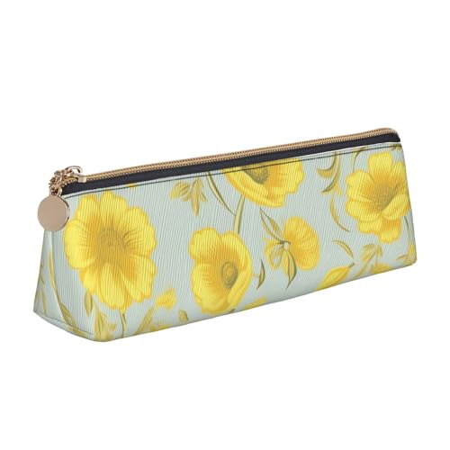 Fiore Stampa Astuccio Matita Penna Triangolo Portatile Sacchetto Con Cerniera Per Ufficio Taglia unica giallo bianco pelle