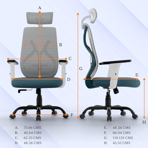 Image of Titan Ergonomic Office Chair for Home & Office | Adjustable Armrests | 120 Recline | Lumbar Support | Thick Cushioned Seat | Heavy-Duty Base | 3 Years Warranty (White Blue)