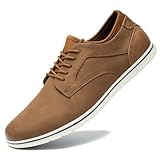 Mens Casual Dress Shoes Fashion, Lightweight Lace Up Dress Sneakers, Comfortable Business Oxfords Brown