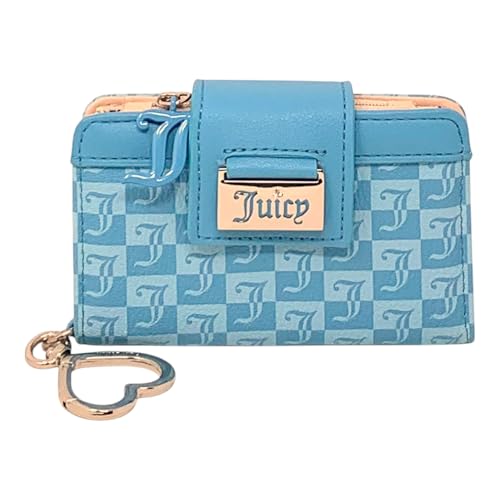 Juicy Couture Women's Tab Card Case Wallet with Keyring (Miss Juicy Heritage Blue)